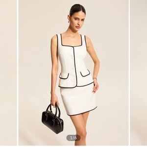 Commense White and Black Skirt Set